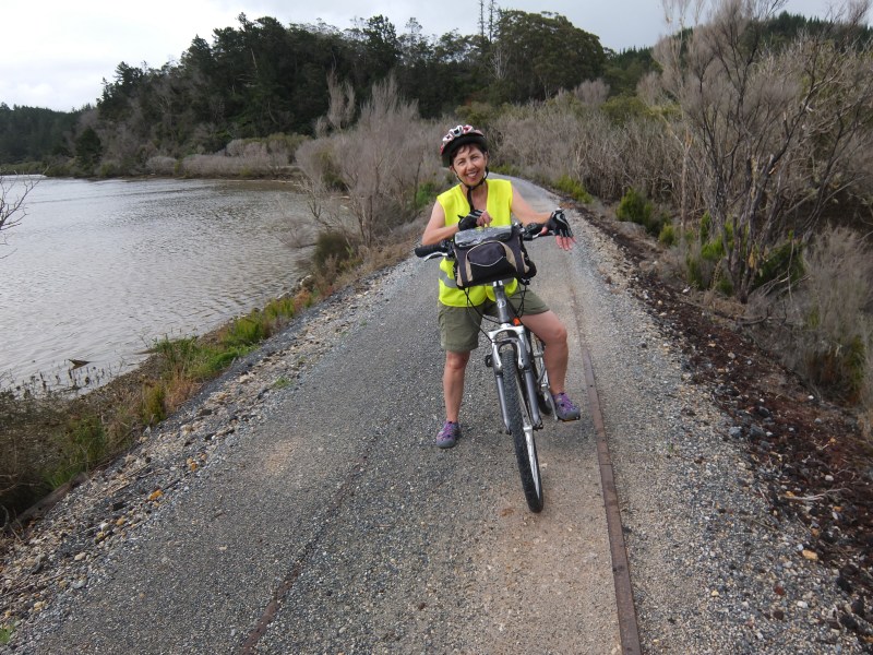 The old rail line was still visible (and slippery)