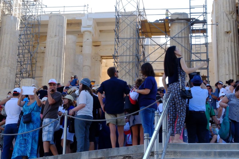 The mob we encountered as we exited the Acropolis, the buses were pulling up en-mass and it was should to shoulder, not great for taking selfies. At Spinalonga on Crete we also arrived early, had the place to ourselves but as we made our way around the island we could see the invasion fleet approaching the fortress. By the time we got back to the entry gate they had breached the dock and were shuffling shoulder to shoulder across the island. We escaped via the old converted fishing boat we had come on.