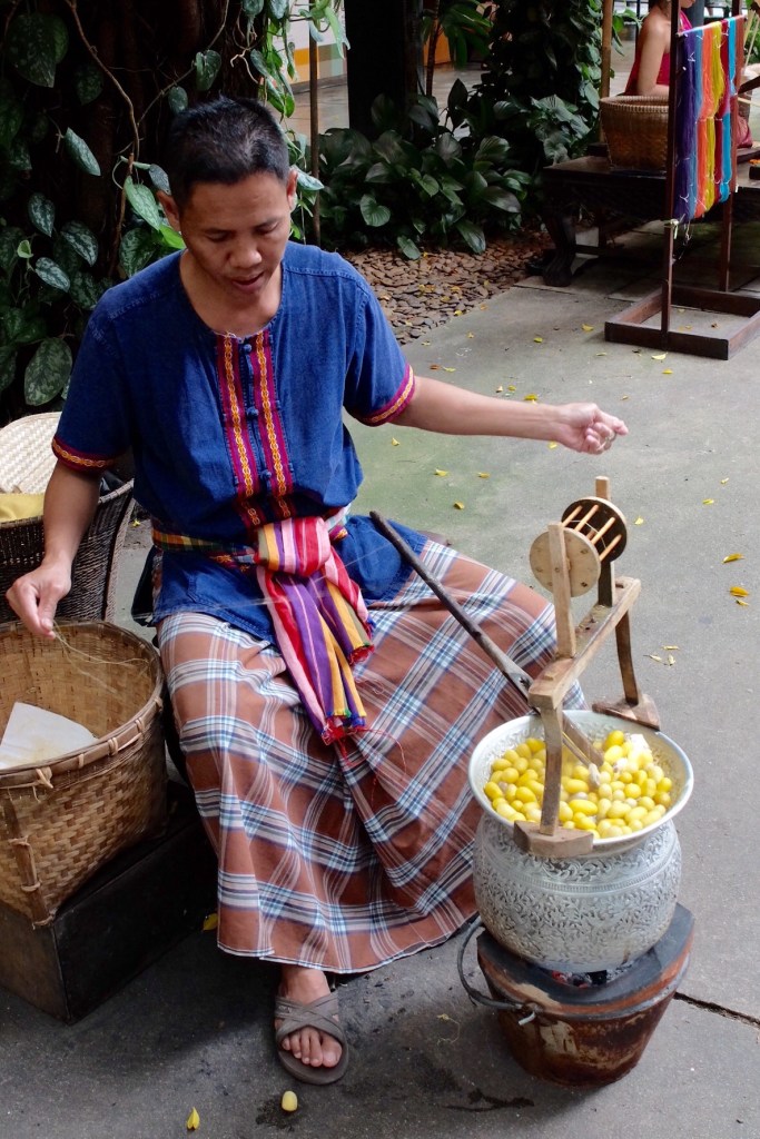 This gent was extracting the silk strands from the silk pods which was part of the Jim Thonpson's house experience
